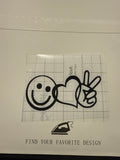Smiley face, heart, peace sign