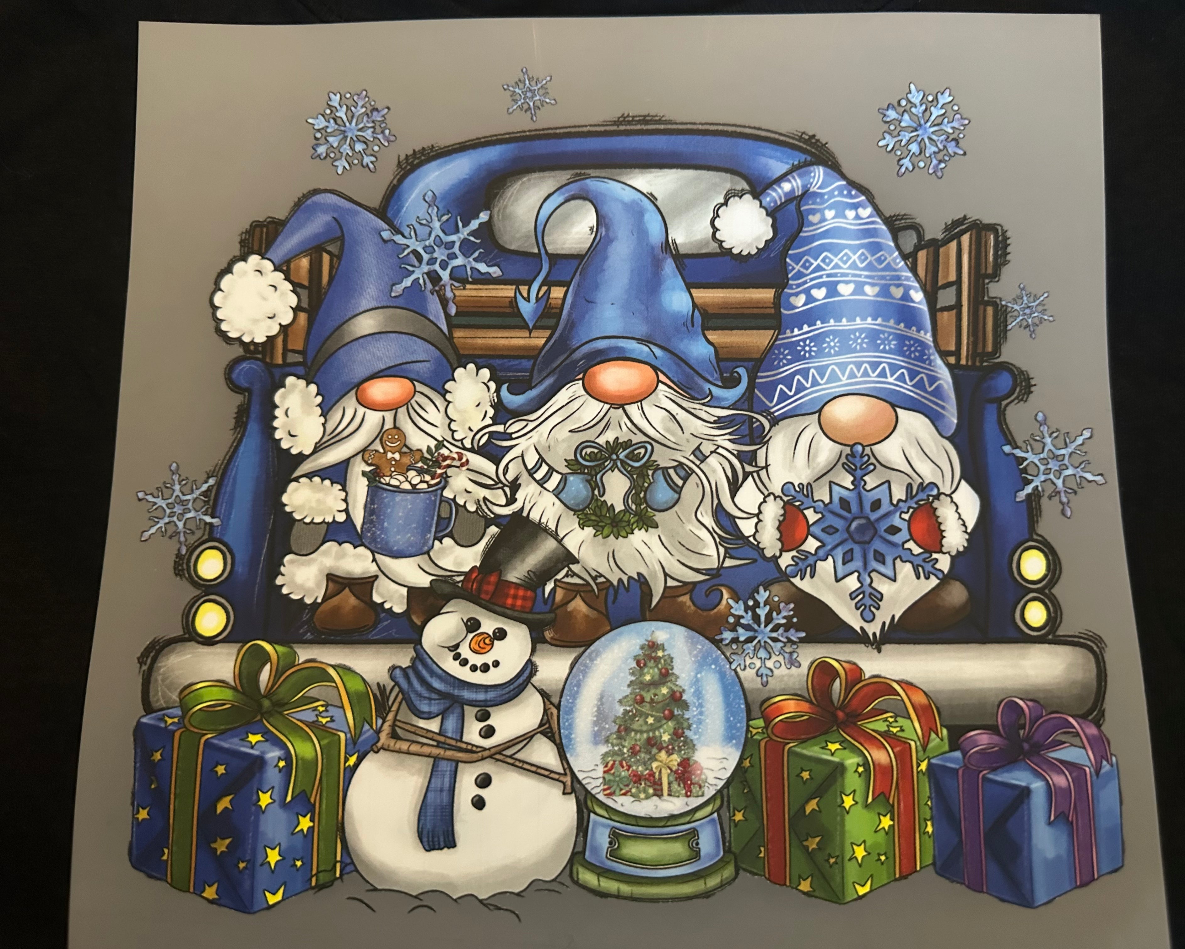 Gnomes, snowman, globe, present